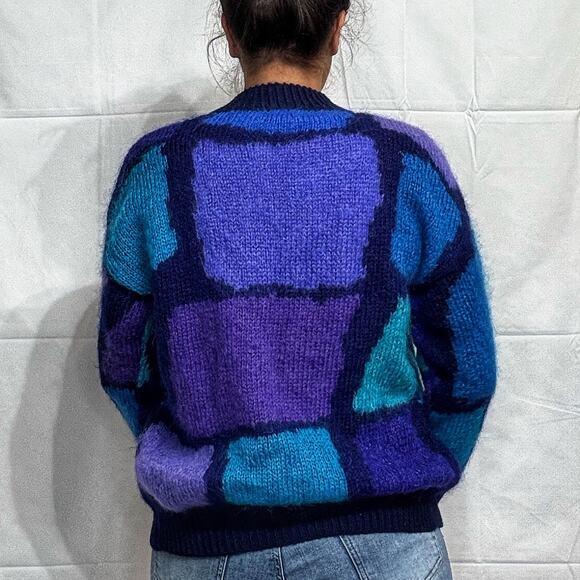 Lynn Williams Blue Geometric Vintage Sweater Sz L - Picture 10 of 12